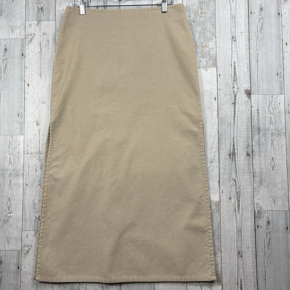 Vintage 90s Corduroy Midi Skirt USA Beige Tan Size Medium Big Blue Brand READ